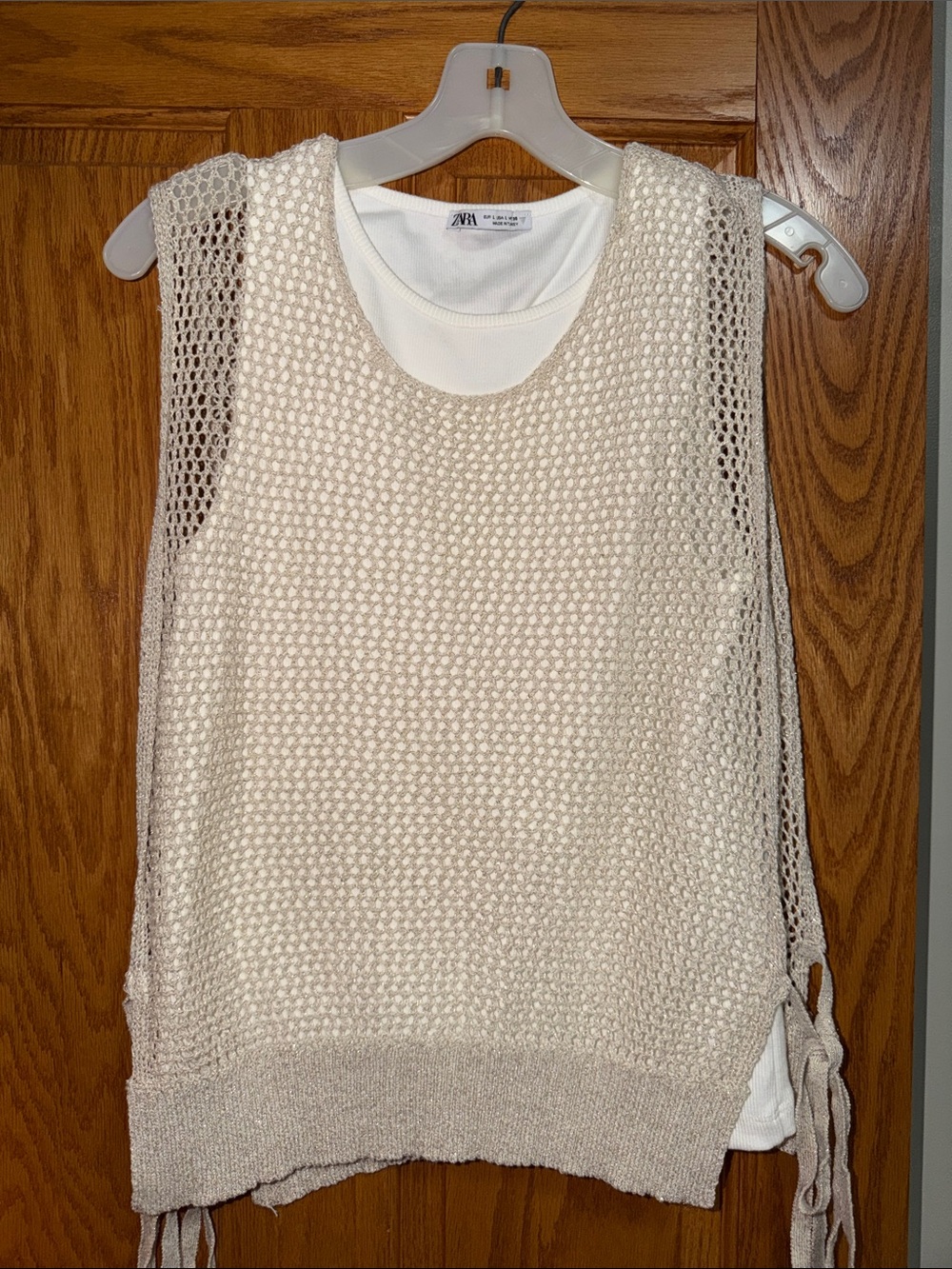 Zara Cream Open-Knit Overlay Tank with Side Ties